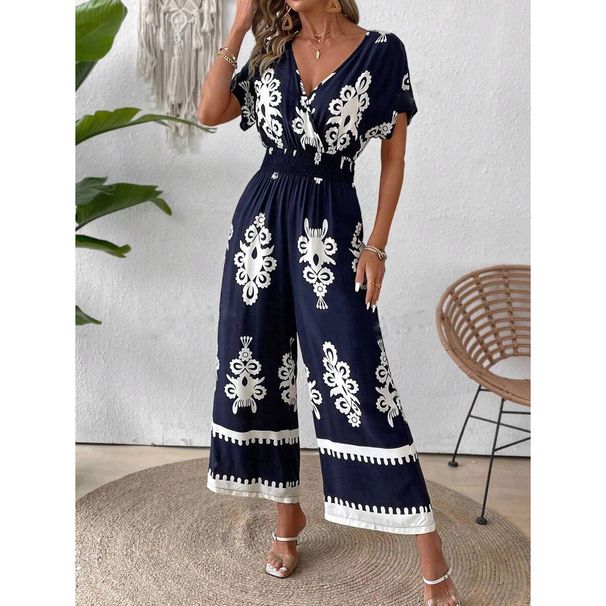 Women's V-neck bat sleeve waist jumpsuit_mkmklike.com