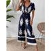 Women's V-neck bat sleeve waist jumpsuit_mkmklike.com