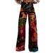Women's Flared Denim-Look Printed Wide Leg Pants With 3D Star Design - Stretch Polyester Comfort Fit_mkmklike.com