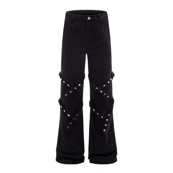 American High Street Vibe Style Niche Lace-Up Flared Jeans With Unique Hip-Hop Design For Men_mkmklike.com