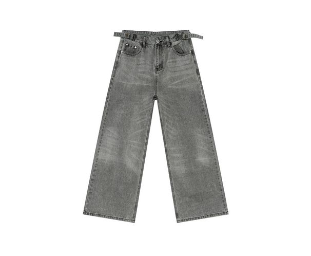 EF JEANS | 2025 New American Niche Retro Belt Adjustable Straight Loose Grey Jeans_mkmklike.com