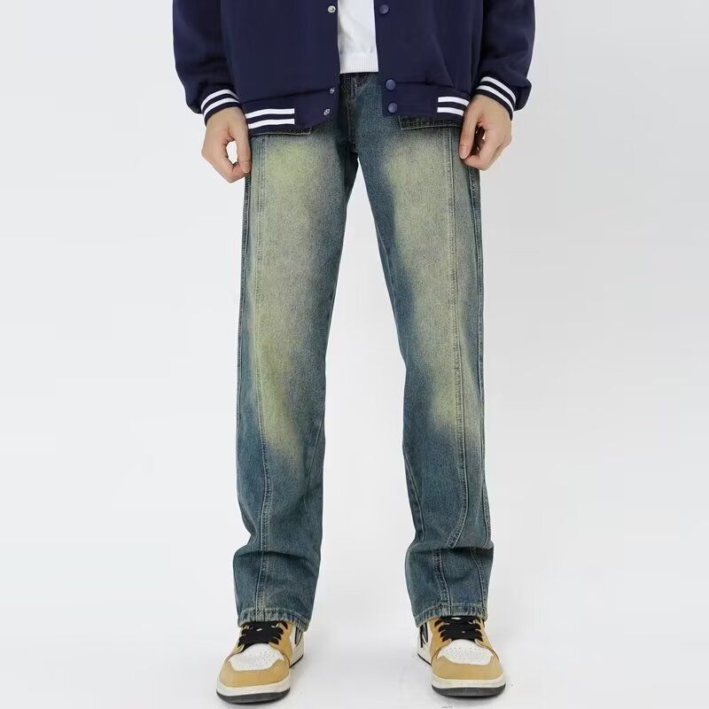 JFU European And American High Street Style Vibe Jeans, Spring And Autumn Retro Straight Leg Jeans For Men, American Street Style Long Pants._mkmklike.com