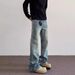 Men's Clothing High Street Cleanfit Cat Whisker Pattern Distressed Jeans Straight Flared Vibe Long Pants_mkmklike.com