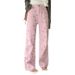 Korea Sweet Pink Printed Jeans For Women Spring/summer Straight Leg Wide Leg Casual Pants 2025 Y2K Casual Street Jeans For Women_mkmklike.com