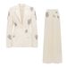 Women's clothing fashion new heavy beaded diamond one-button suit jacket wide-leg pants suit two pieces_mkmklike.com