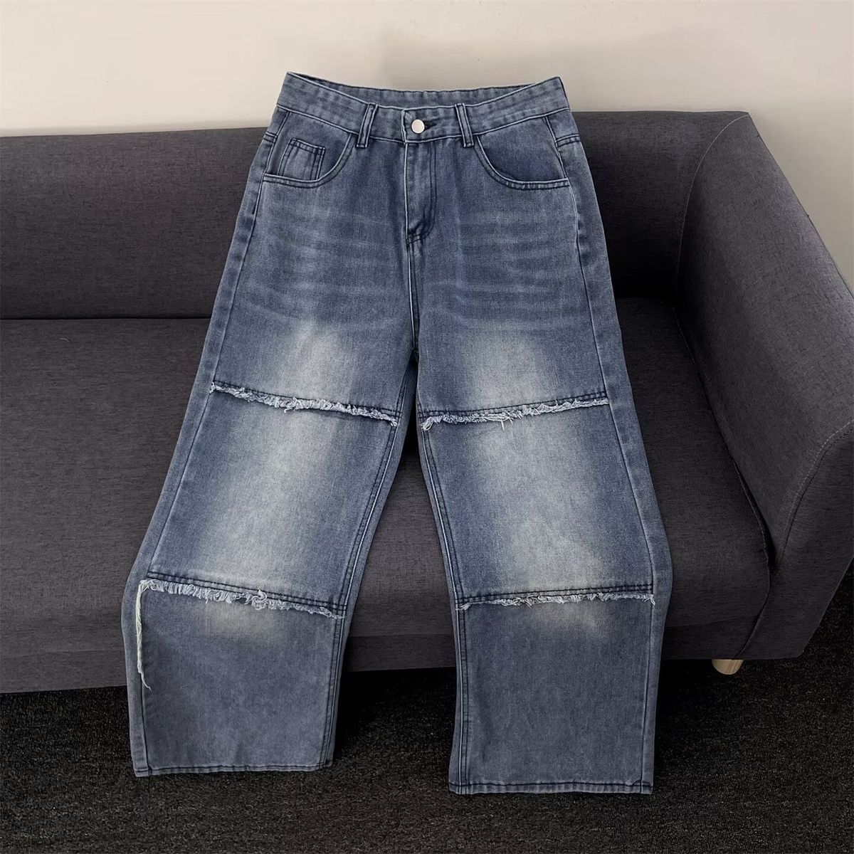 Men's American Streetwear High Waist Baggy Jeans - Relaxed Straight Leg Denim Pants For Hip Hop & Casual Wear_mkmklike.com
