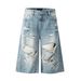 "Men's Distressed Ripped Jeans – Vintage Washed Cropped Denim, Loose Fit Streetwear (Edgy Punk Style, Summer Casual, Retro Grunge Look)"_mkmklike.com