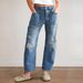 Women's Clothing Vintage Distressed Straight Leg Jeans For Women - Relaxed Fit, Washed Denim, Mid Rise, Wide Leg (Blue, S-XXL) Fit Washed Denim_mkmklike.com