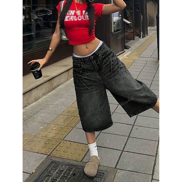 Women's Clothing Straight Jeans Women American High Street Retro Loose Drape Wide Leg Cropped Pants_mkmklike.com