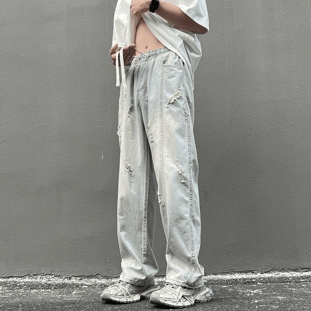 Vintage Washed Distressed Jeans – Oversized Straight-Leg Denim With Artful Rips (S-XXXL, Lightweight Cotton, 90s Streetwear Revival)_mkmklike.com