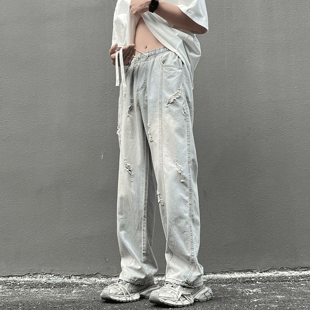 Vintage Washed Distressed Jeans – Oversized Straight-Leg Denim With Artful Rips (S-XXXL, Lightweight Cotton, 90s Streetwear Revival)_mkmklike.com