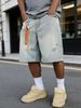 Men's Retro Washed Denim Shorts Casual Loose Fit Hip Hop Trendy Streetwear European American Style Five-Point Pants_mkmklike.com
