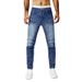 Men's Fashion Jeans Blue Distressed Denim Pants With Patchwork Details Advanced Gray Wash Casual Trousers_mkmklike.com