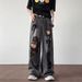 Men's Clothing Men's Hip Hop Distressed Ripped Jeans - Black Washed Denim Pants, Loose Fit, Straight Leg, Vintage Style For Casual Wear_mkmklike.com