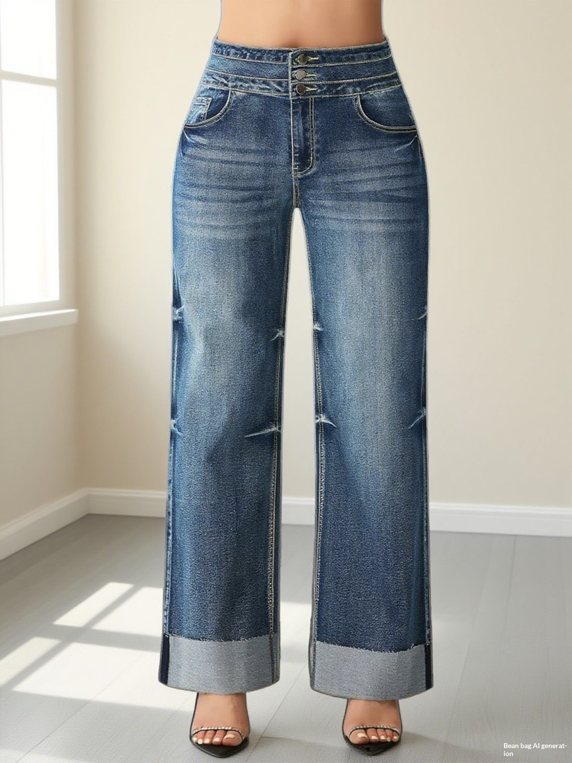 2025 Winter Cross-Border Bestseller Women's High-Waisted Stretch Straight-Leg Jeans With Loose Cuffs_mkmklike.com