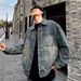 Loom Cross-Border European American Style Men's Denim 2024 Spring And Autumn New Turn-Down Collar Jacket Vintage Washed_mkmklike.com