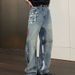 Men's Distressed Washed Jeans – Oversized Straight Leg Trousers, Streetwear & Vintage Aesthetic_mkmklike.com