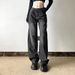 Women's Straight Jeans Street Style Basic Washed Gradient Color Glitter Hot Diamond Wide Leg Slimming Fit Denim_mkmklike.com