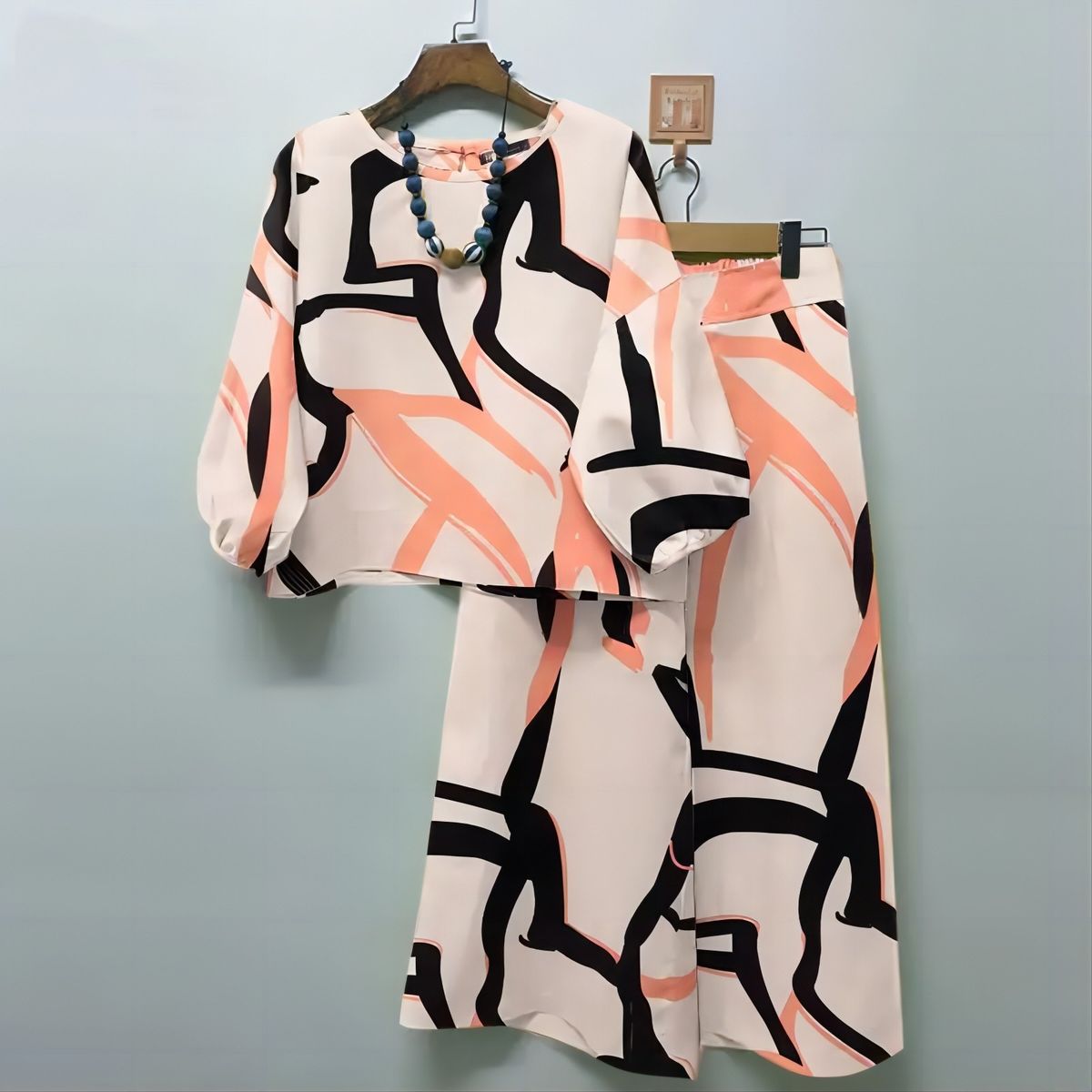 Women's fashion casual with suit shirt wide-leg pants 2-piece set_mkmklike.com