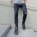 Men's Clothing New Style Pure Black Slim Fit Elastic Knee Ripped Jeans Men's Pants Trendy_mkmklike.com