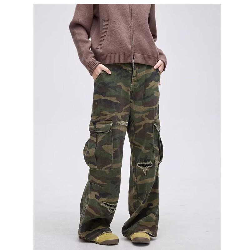 Men's Clothing Spring And Autumn Styles, Trendy Brands, Loose Casual Wide Leg Sports, High Street Straight Pleated Denim Trousers_mkmklike.com