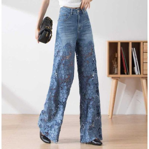 Lace Trim Denim Jeans For Women - Straight Leg, Vintage Style, Comfortable & Stylish Casual Pants_mkmklike.com