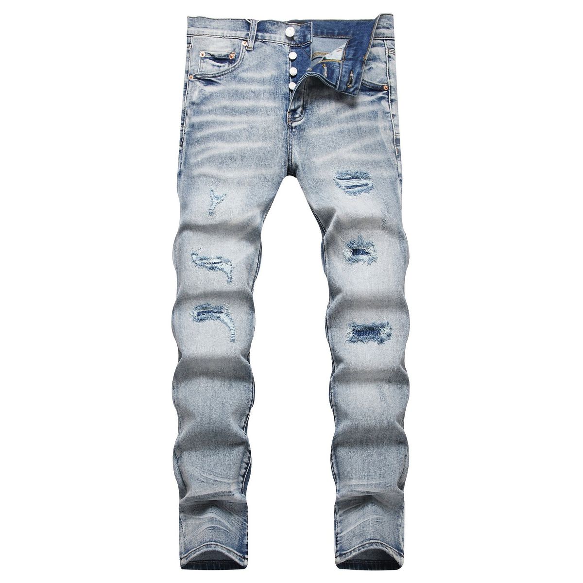 Men's Slim Fit Jeans Ripped And Patched High Street Style Supply_mkmklike.com