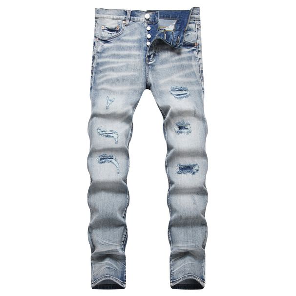 Men's Slim Fit Jeans Ripped And Patched High Street Style Supply_mkmklike.com
