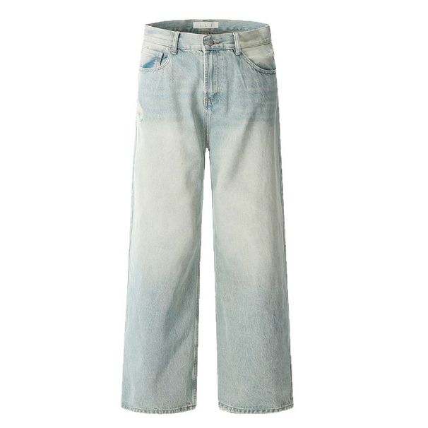 Punk Light Washed Jeans For Men Loose Fit Ripped Straight Long American Street Style Vintage Versatile Wide-Leg Pants_mkmklike.com