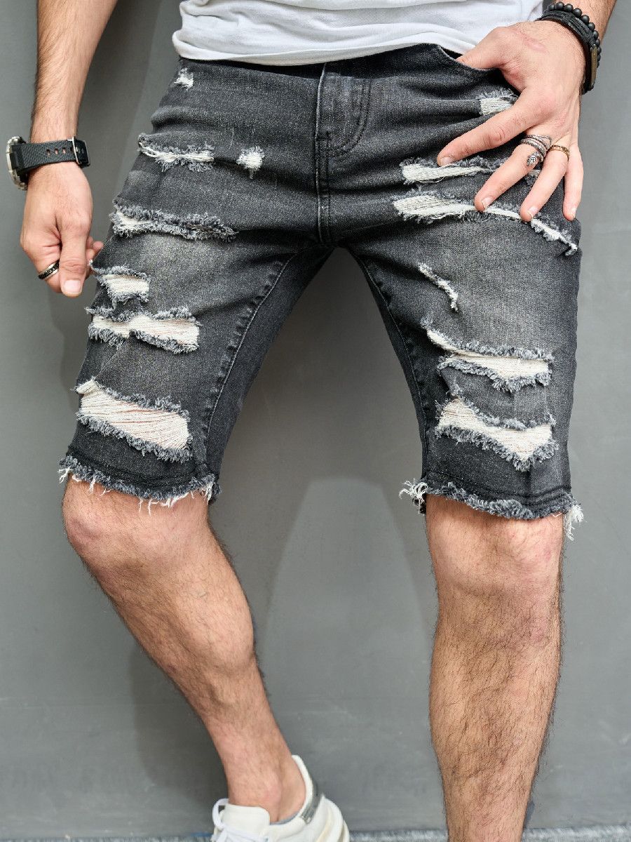 Men's Clothing Five Point Casual Ripped Trendy Midi Pants Shaved Beggar Shorts Male_mkmklike.com