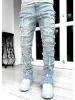 5 Colors Fringe Raw Edge Skinny Jeans Men Elastic Patch Stacked Denim Pants Fashion Punk Streetwear Personality Male_mkmklike.com