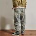 American Heavy Retro Jeans Men's Loose Straight Cone High Street Trend Old Ripped Pants Men's Autumn And Winter_mkmklike.com