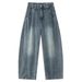 Vintage Blue Denim Jeans For Men - Classic Straight Leg Comfort Fit High Street Fashion Jeans With Button Fly_mkmklike.com