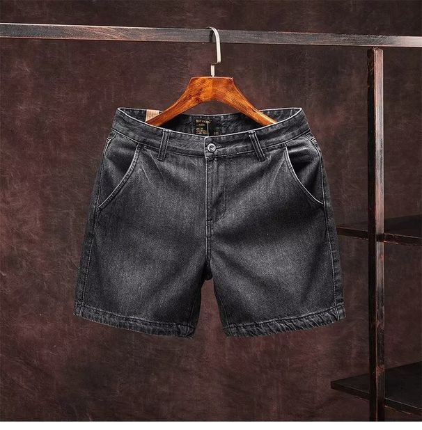 Men's Retro Denim Shorts Straight Fit Casual Style Summer Cotton Blend Stretch-Free Shorts For Men (Black, Light Blue)_mkmklike.com