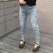 Street Graffiti Jeans Men's Ink Splashing Slim-fitting Pants Trendy Brand Ripped Patch Pants_mkmklike.com