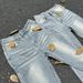 Men's Ice Wash Distressed Flared Jeans – High-Street Vintage Lightning Fade & Raw Hem (Trendy & Streetwear Staple)_mkmklike.com