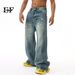 EF JEANS | 2024 New Product, American High Street Worn And Spliced Large Pocket Drape Trendy Wide-leg Jeans_mkmklike.com