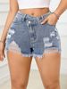 Women's Clothing New Versatile High Waisted Raw Edge Shorts Elastic Hole Hip Lifting Jeans_mkmklike.com