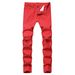 Men's Slim Fit Straight Leg Jeans Distressed Ripped Motorcycle Pants Mid Waist Cotton Long Trousers 5 Colors Available_mkmklike.com