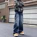 Men's Retro High Street Style Pleated And Studded Jeans Loose Fit Slimming Straight Leg Wide Leg Pants American Fashion_mkmklike.com