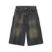 Unisex Washed Distressed Wide Leg Cropped Jeans American Retro Summer Neutral Straight Loose Fit_mkmklike.com