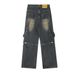 Functional Multi-Pocket Cargo Jeans For Men High Street Trendy Design Loose Straight Wide-Leg Pants_mkmklike.com