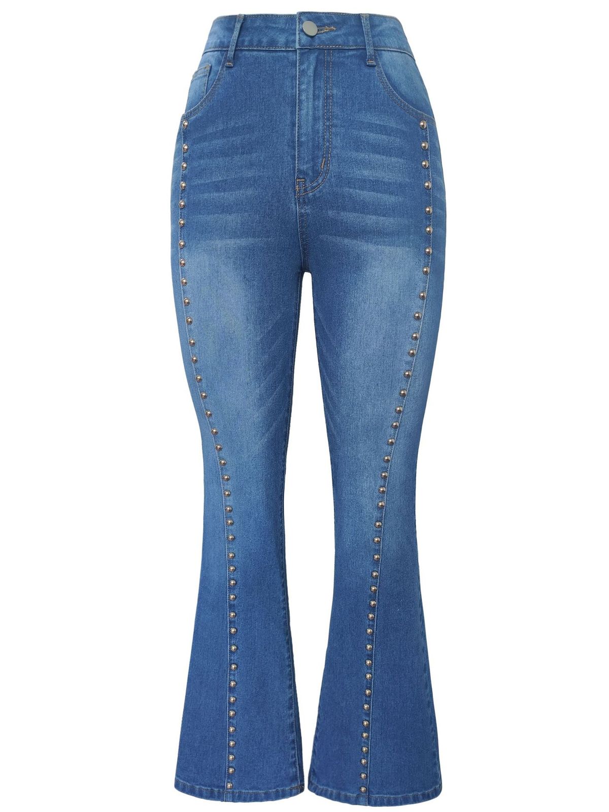 High-Waisted Flared Jeans For Women - Autumn Stretch Denim Pants With Rhinestone Embellishments & Slimming Fit_mkmklike.com