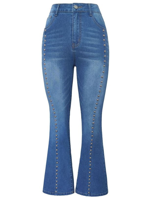 High-Waisted Flared Jeans For Women - Autumn Stretch Denim Pants With Rhinestone Embellishments & Slimming Fit_mkmklike.com