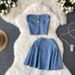 Women's Summer Short Denim Tube Bra Vest Top Two-piece Set High Waist A-Line Skirt Sweet Cool Hot Girl Suit Skirt_mkmklike.com