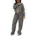 Women's Clothing Casual Jacquard Plaid Washed Denim Suit Women's Casual Jacquard Checkered Washed Denim Outfit Set Winter Wear Grey S-XXL_mkmklike.com