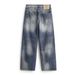 Washed Vintage Dirty Jeans Men's Long Street Style Punk Tie-Dye Gradient Frayed Loose Casual Straight Pants_mkmklike.com