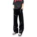 Men's Distressed Black Wide-Leg Jeans Dark Streetwear Grunge Aesthetic Multi-Zipper Design Polyester Urban Fashion_mkmklike.com