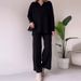 Women's Clothing autumn new solid color polo collar line pattern slim lazy style suit for women_mkmklike.com