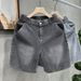 Men's Clothing Light Blue Washed Style Denim Shorts For Men With All Over Jacquard Print Distressed Finish Trendy Versatile Five Inch Summer Shorts_mkmklike.com